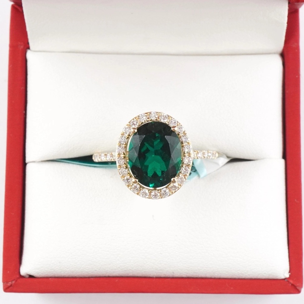 SOLD Effy 14K Yellow Gold Lab Grown Diamond & Emerald Ring in Size 7 w/box